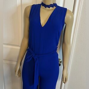 ZARA Blue Jumpsuit Sz XS Belt ankle-length Cropped With Lace Choker Romper